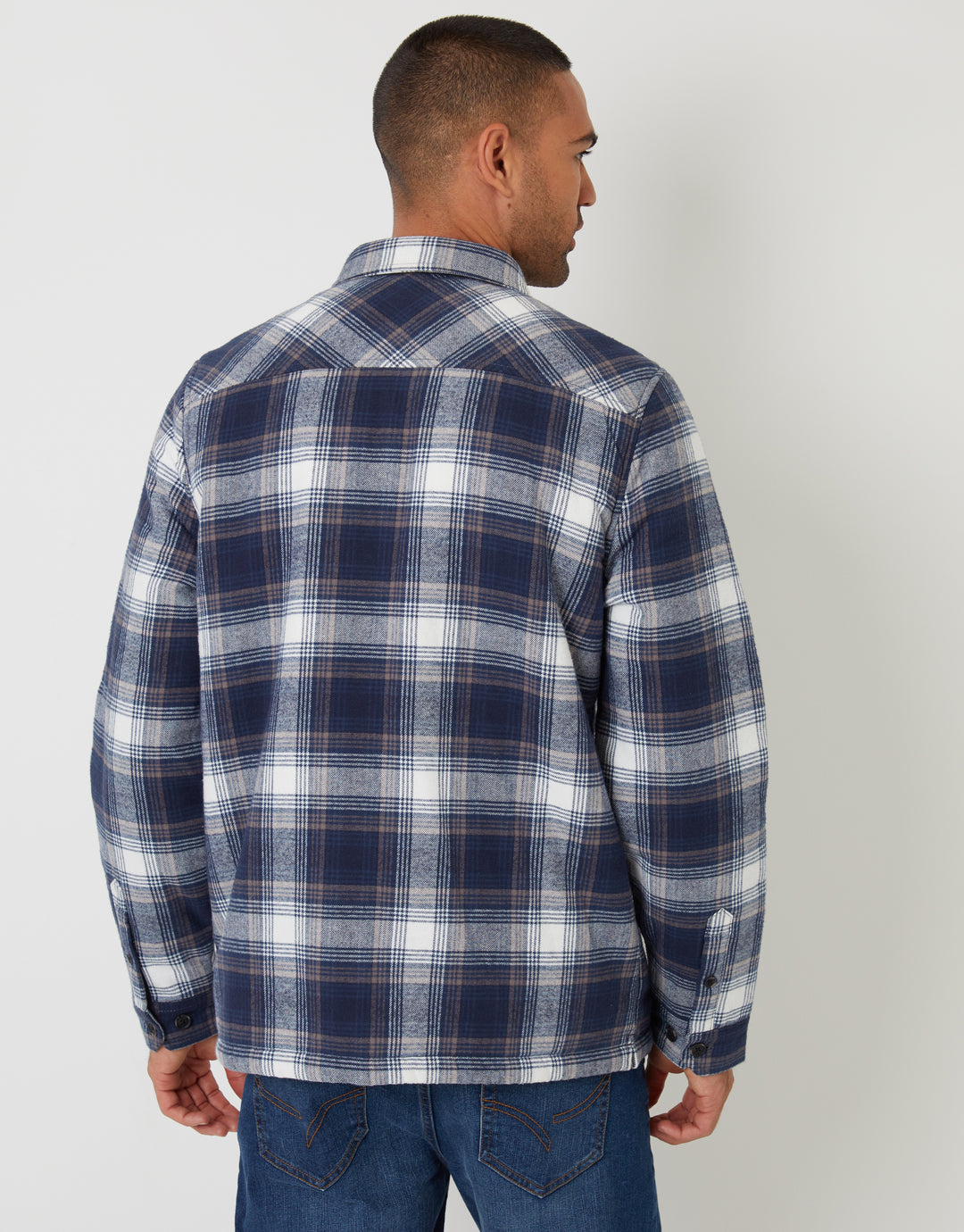 Navy Check Brushed Borg Lined Shacket