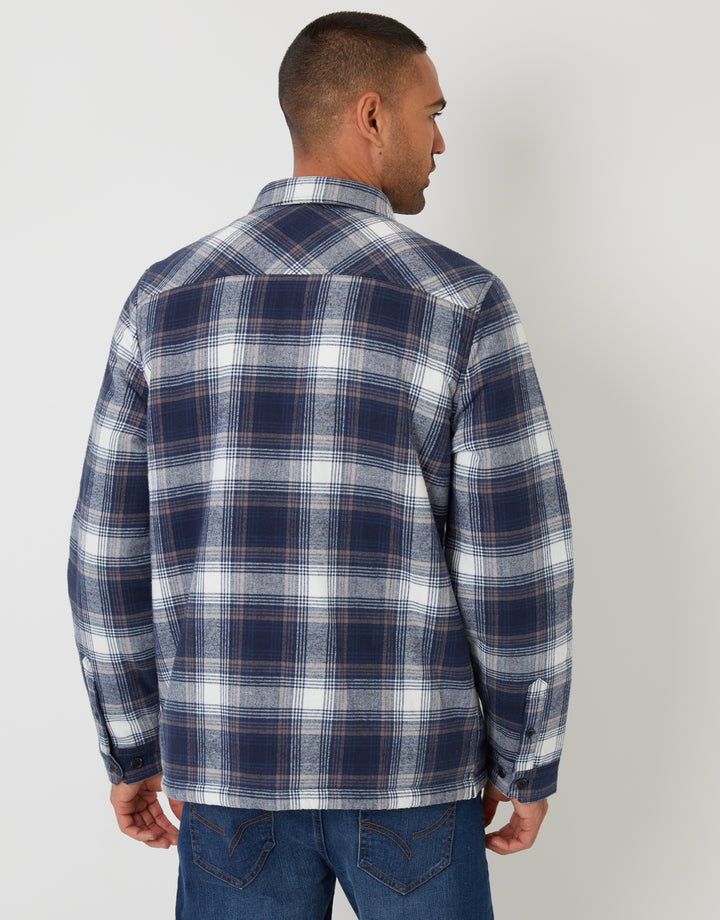 Navy Check Brushed Borg Lined Shacket