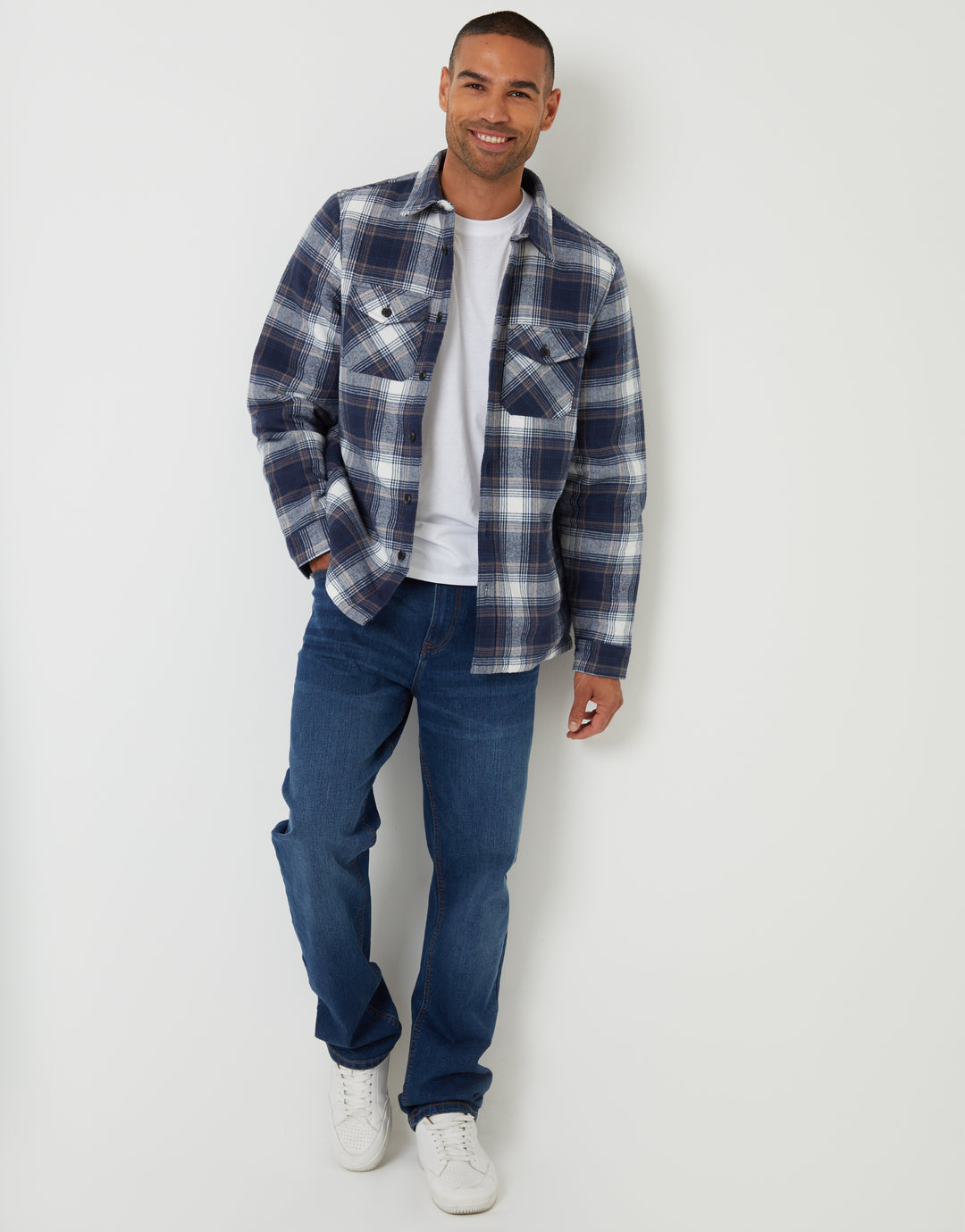 Navy Check Brushed Borg Lined Shacket