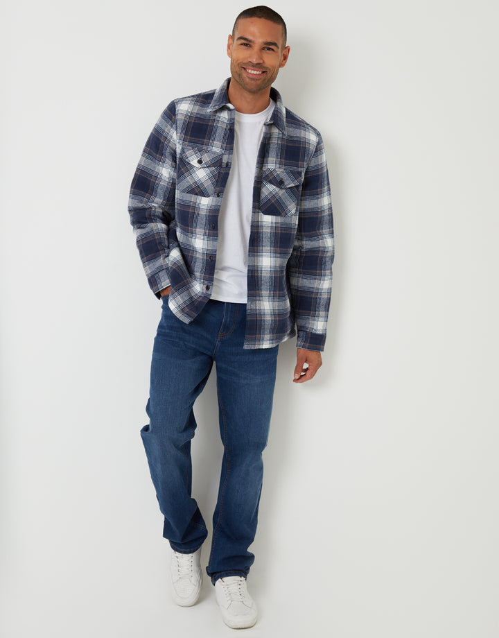 Navy Check Brushed Borg Lined Shacket