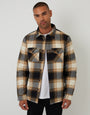 Camel Brown Check Brushed Borg Lined Shacket