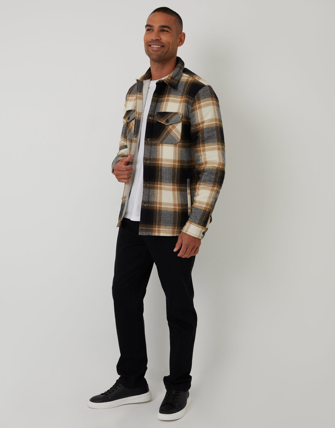 Camel Brown Check Brushed Borg Lined Shacket