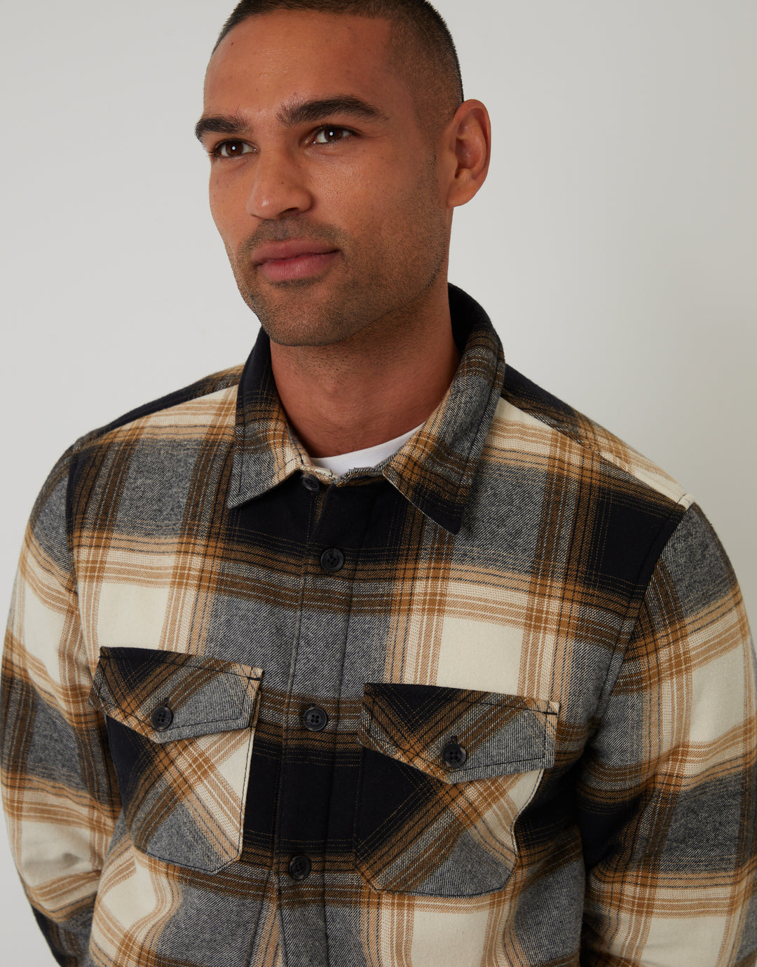 Camel Brown Check Brushed Borg Lined Shacket