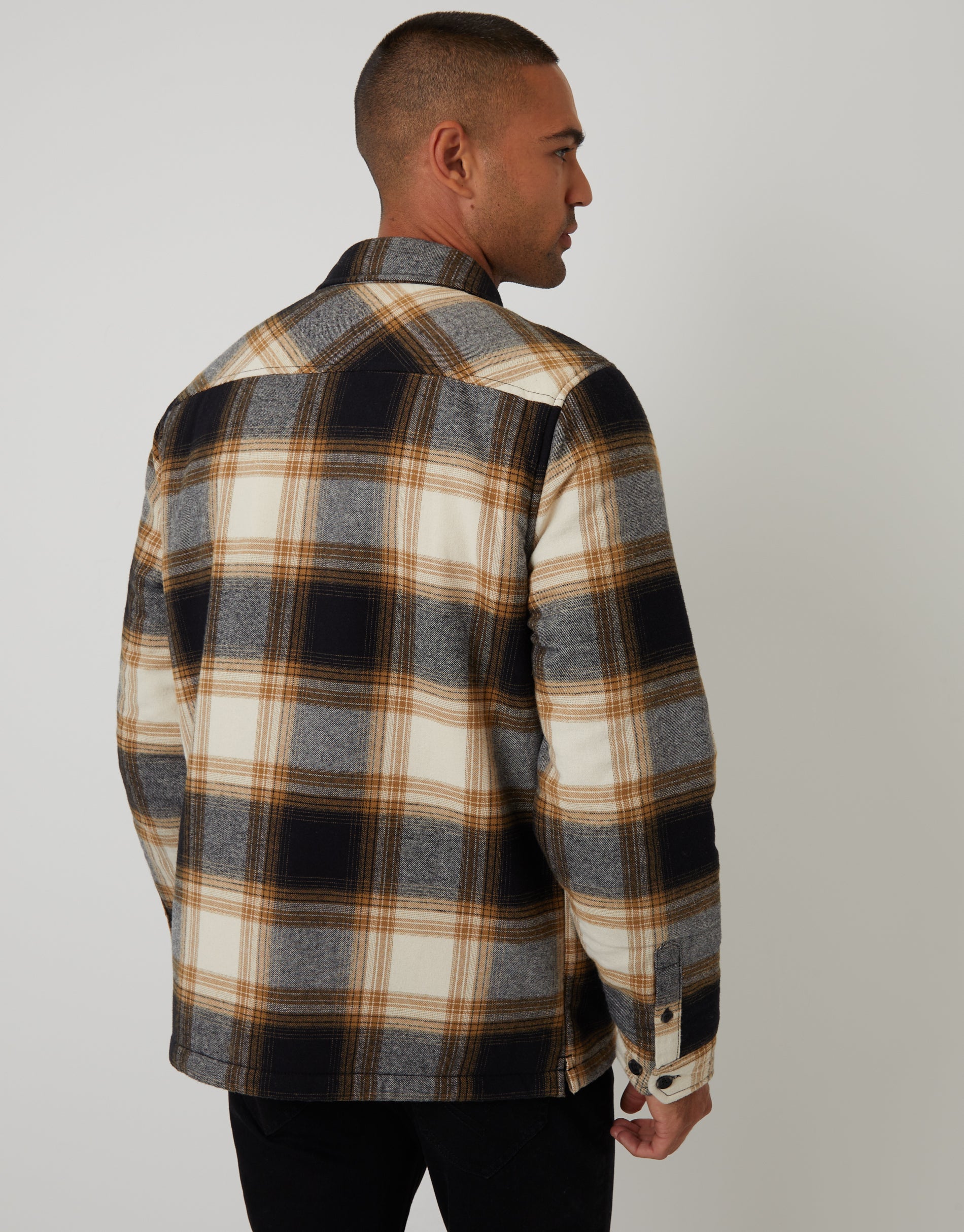 Threadbare Men's Camel Brown Check Brushed Borg Lined Shacket