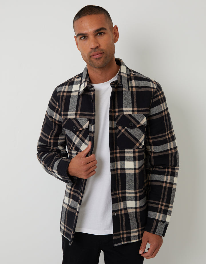 Black Check Brushed Borg Lined Shacket