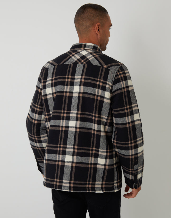 Black Check Brushed Borg Lined Shacket