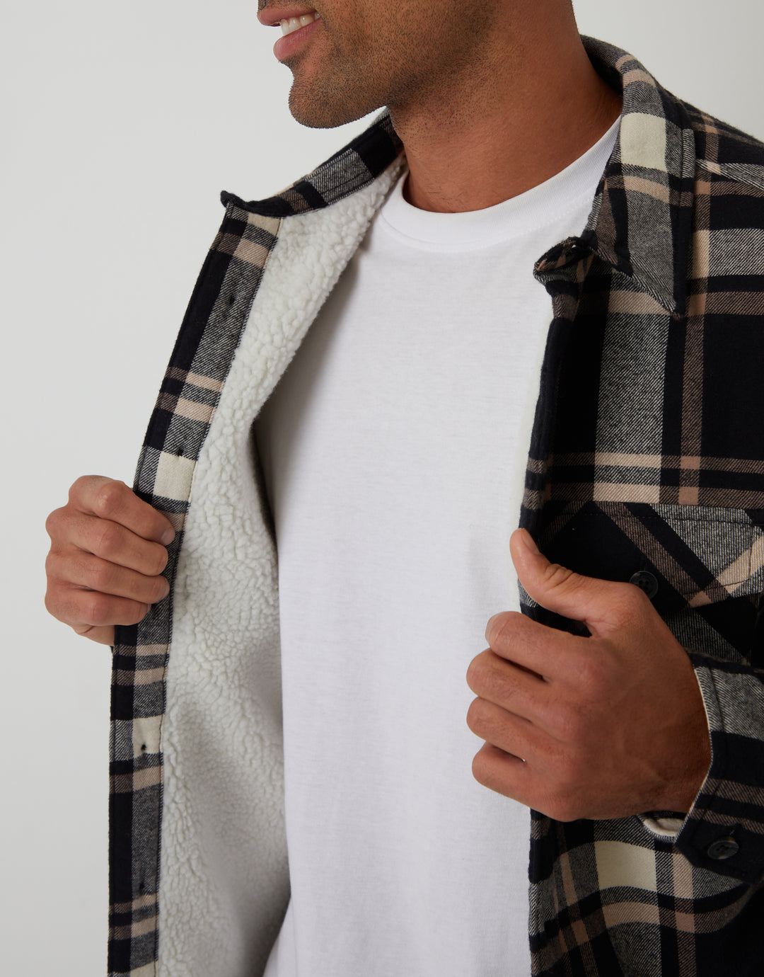 Black Check Brushed Borg Lined Shacket