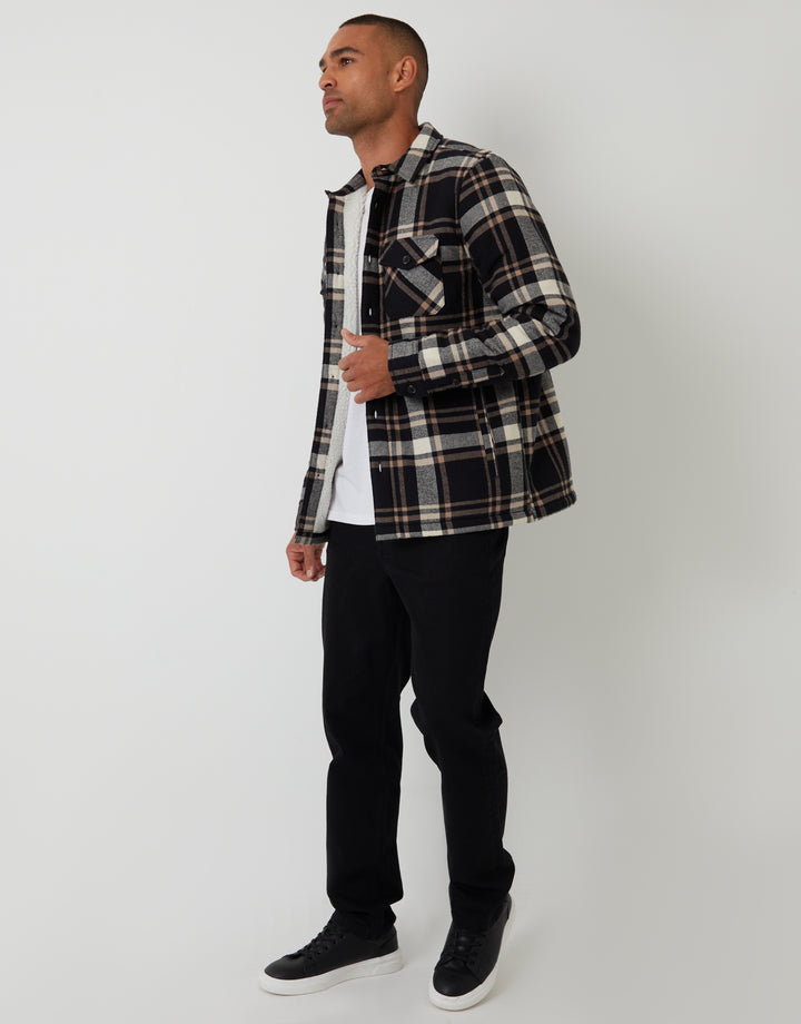 Black Check Brushed Borg Lined Shacket