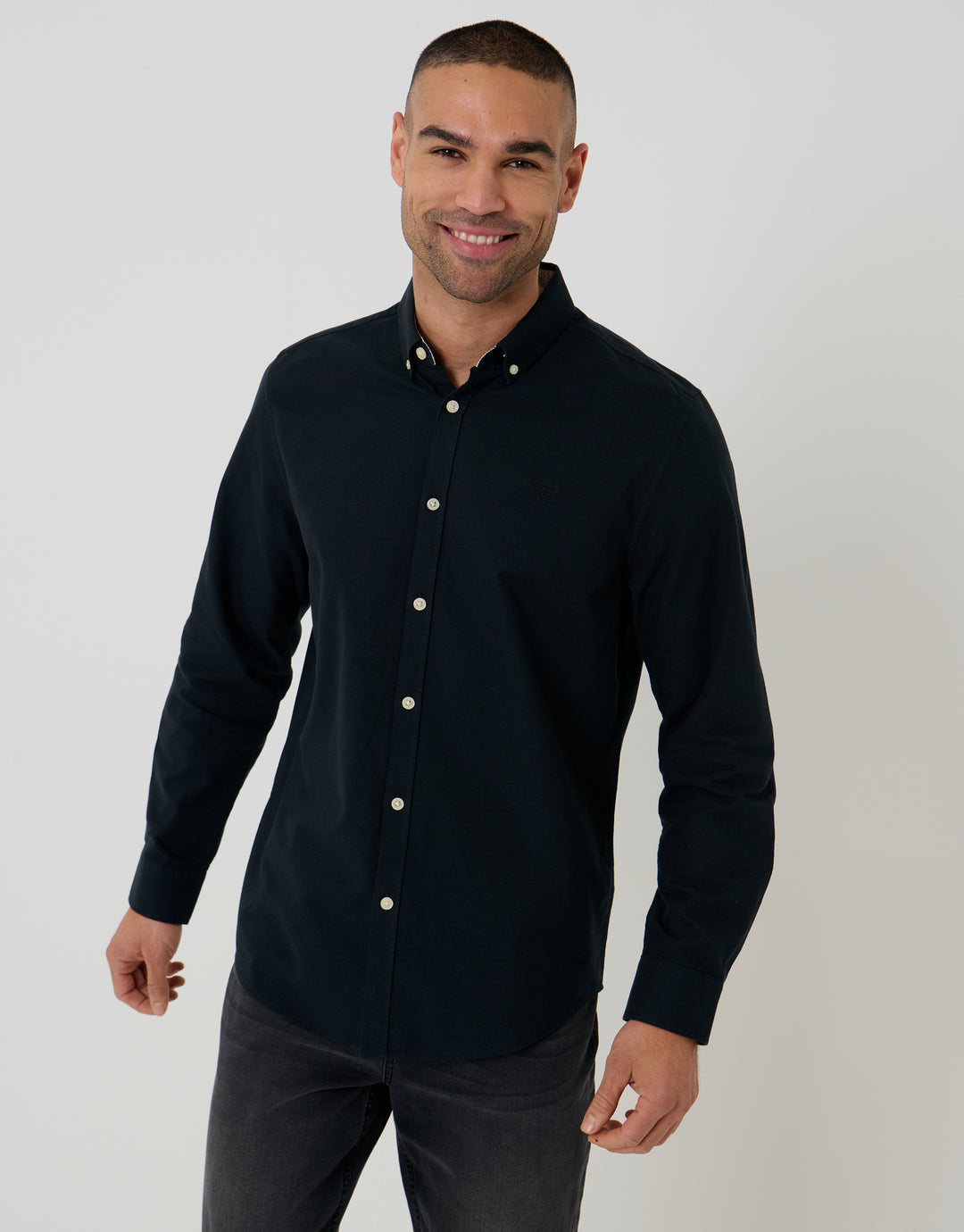 Threadbare Cotton Long Sleeve Shirt in Black - front view