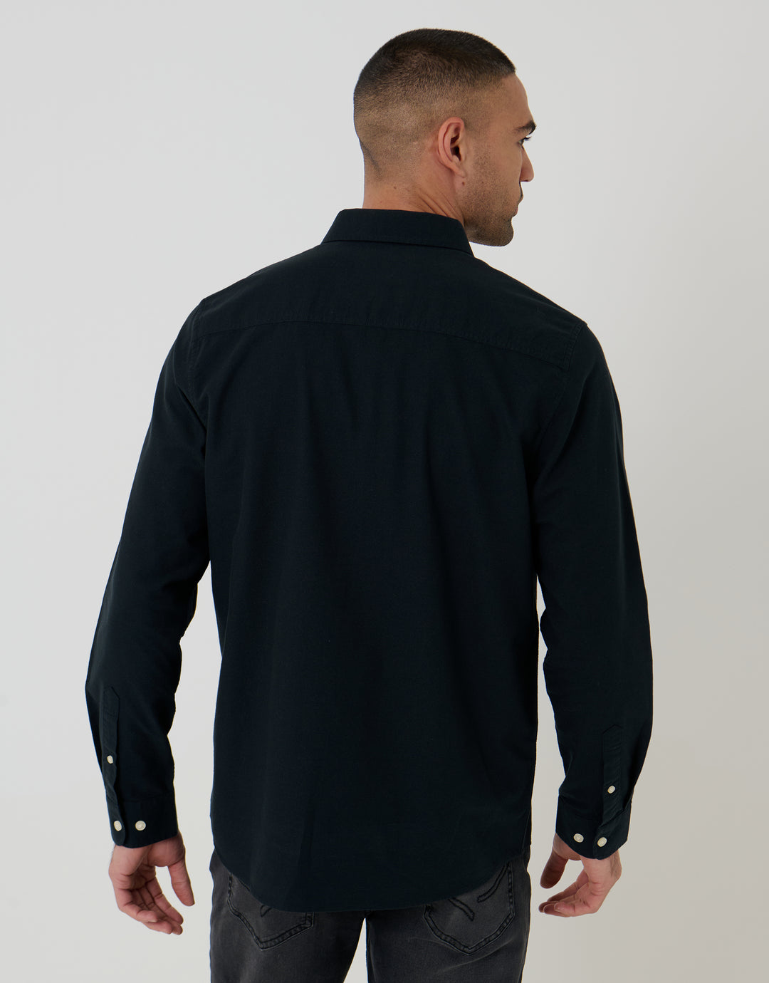 Threadbare Cotton Long Sleeve Shirt in Black - back view