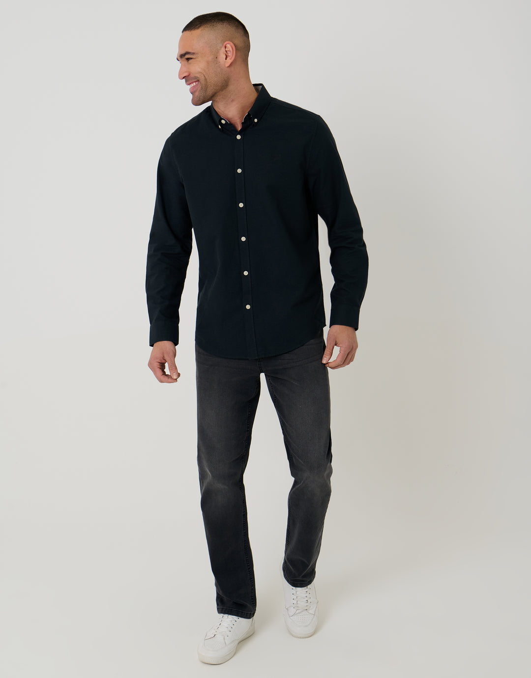 Threadbare Cotton Long Sleeve Shirt in Black - full body