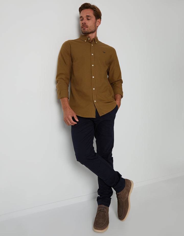 Camel Brown Cotton Long Sleeve Shirt