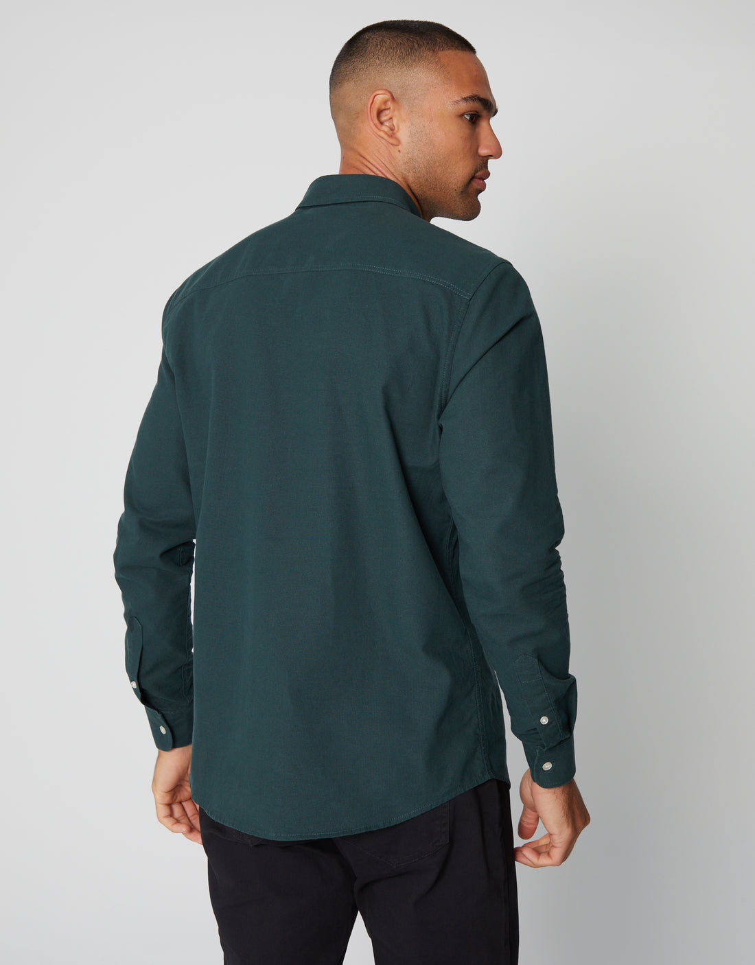 Men's Forest Green Cotton Slim Fit Long Sleeve Shirt – Threadbare