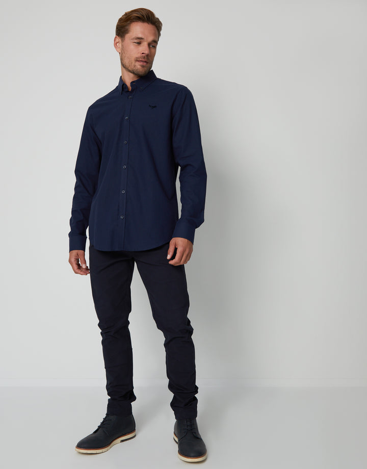 Navy Cotton Long Sleeve Shirt