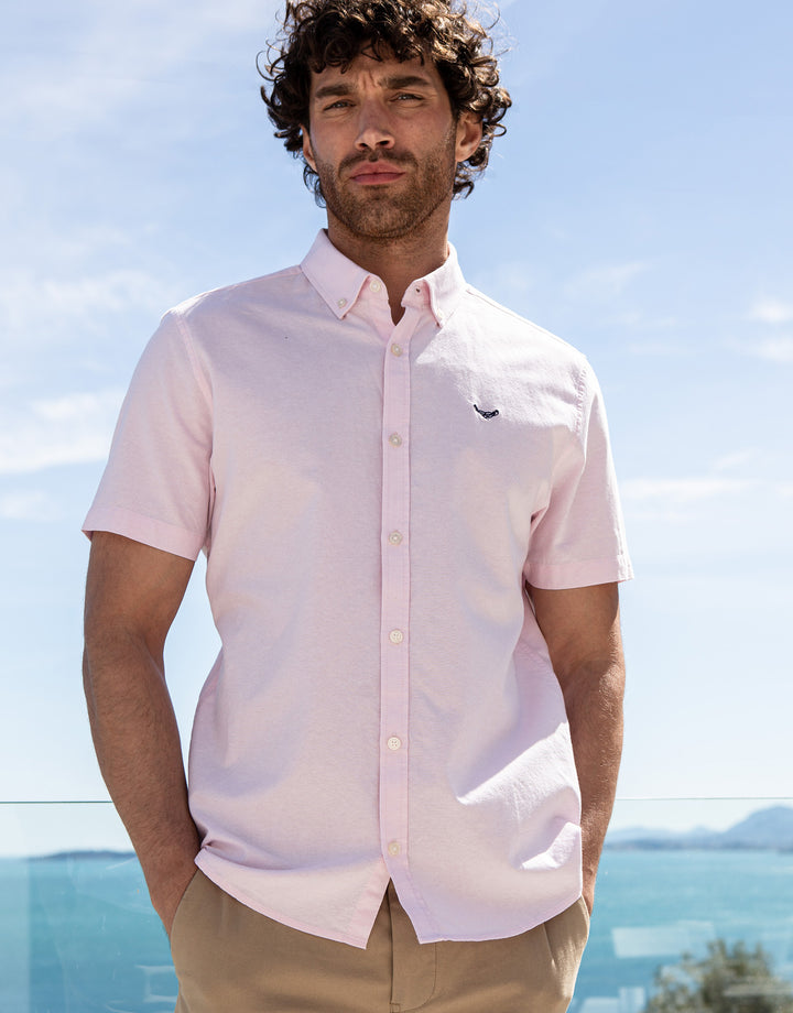 Pastel Pink Cotton Short Sleeve Shirt