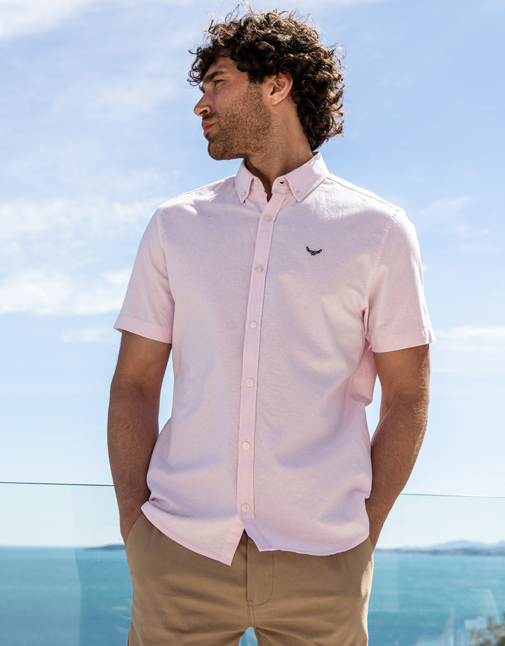 Pastel Pink Cotton Short Sleeve Shirt