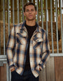 Heavy Brushed Button Up Shacket in Cream Check