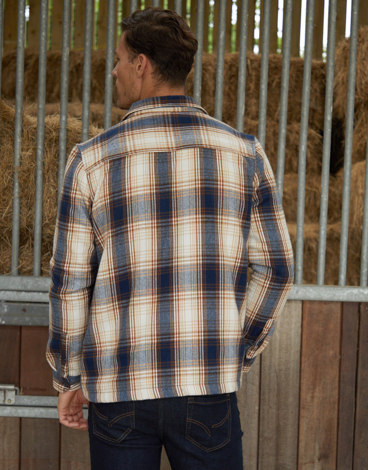 Heavy Brushed Button Up Shacket in Cream Check