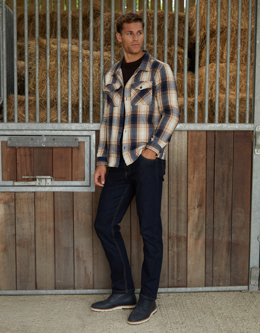 Heavy Brushed Button Up Shacket in Cream Check