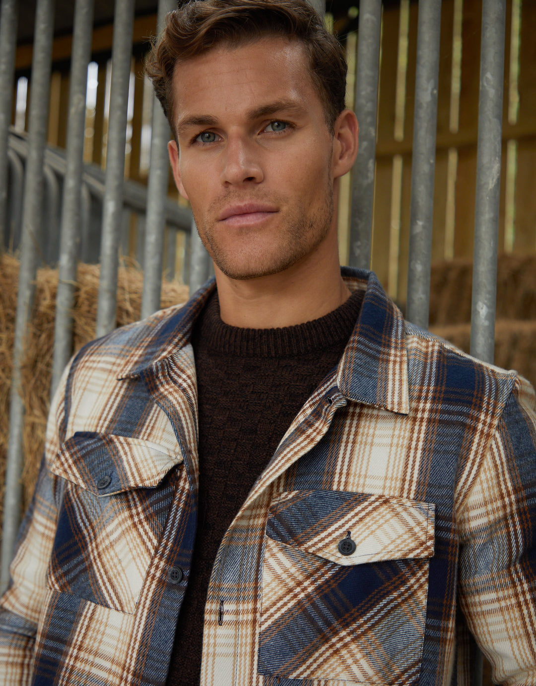 Heavy Brushed Button Up Shacket in Cream Check