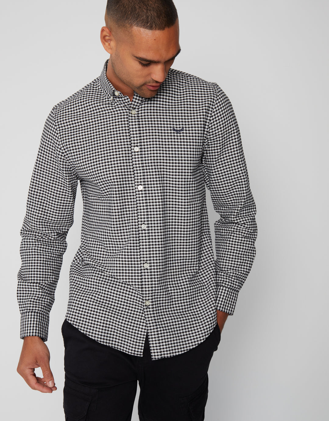 Black Check Cotton Long Sleeve Shirt