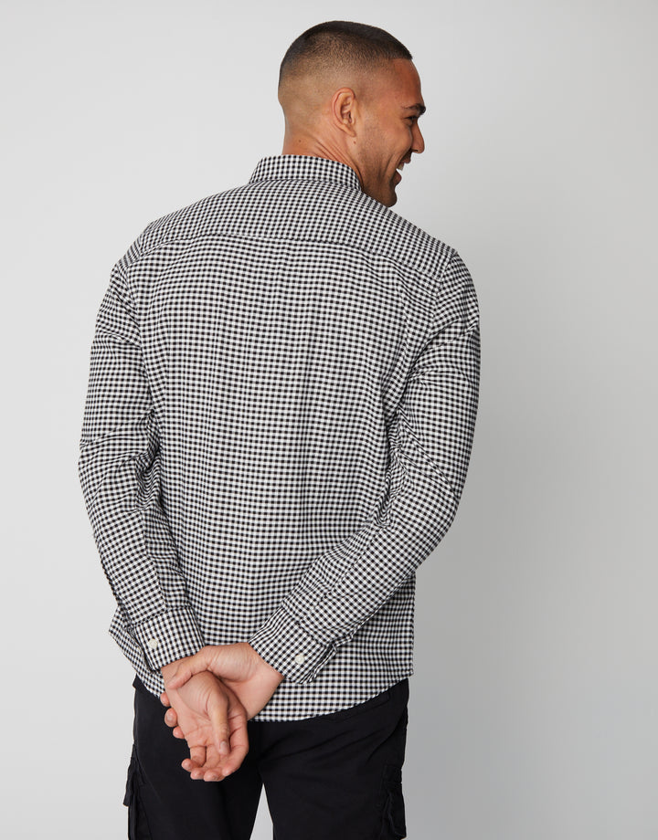 Black Check Cotton Long Sleeve Shirt