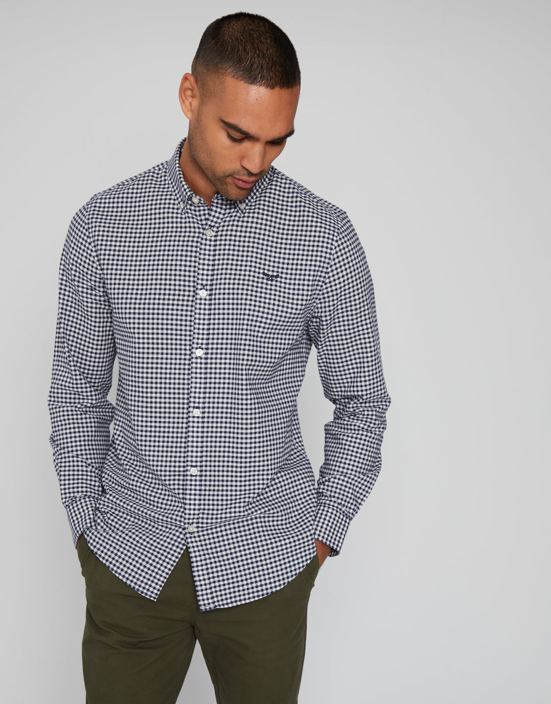 Navy Check Cotton Long Sleeve Shirt