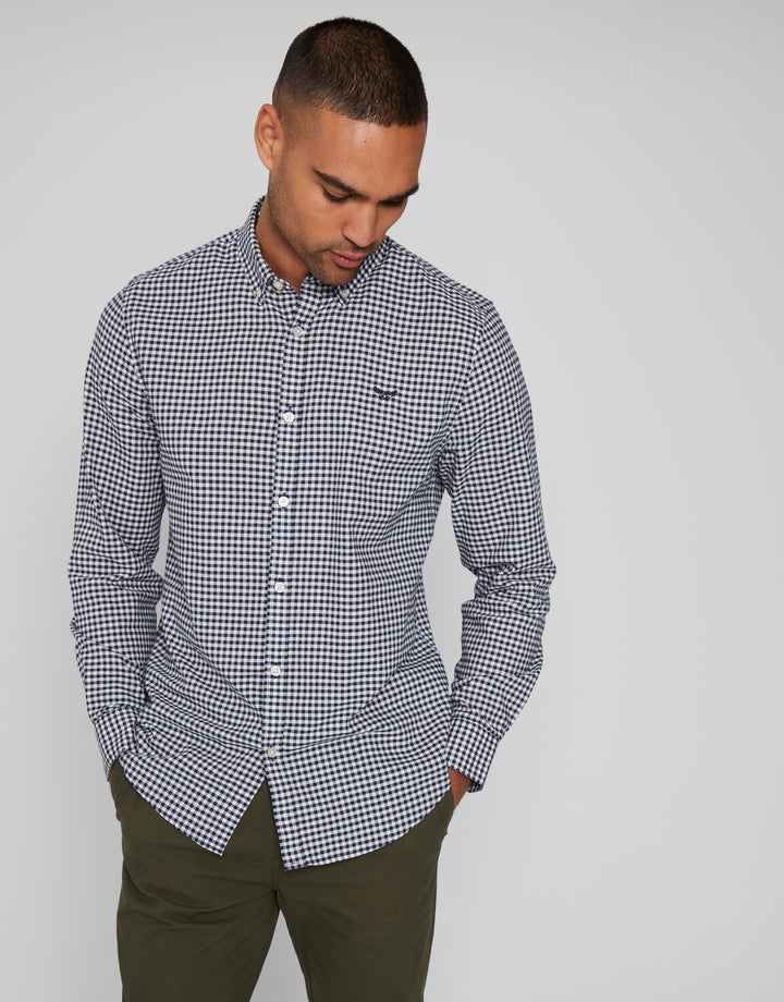 Navy Check Cotton Long Sleeve Shirt