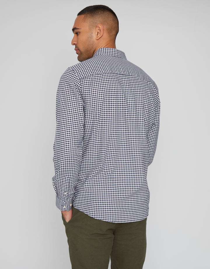 Navy Check Cotton Long Sleeve Shirt