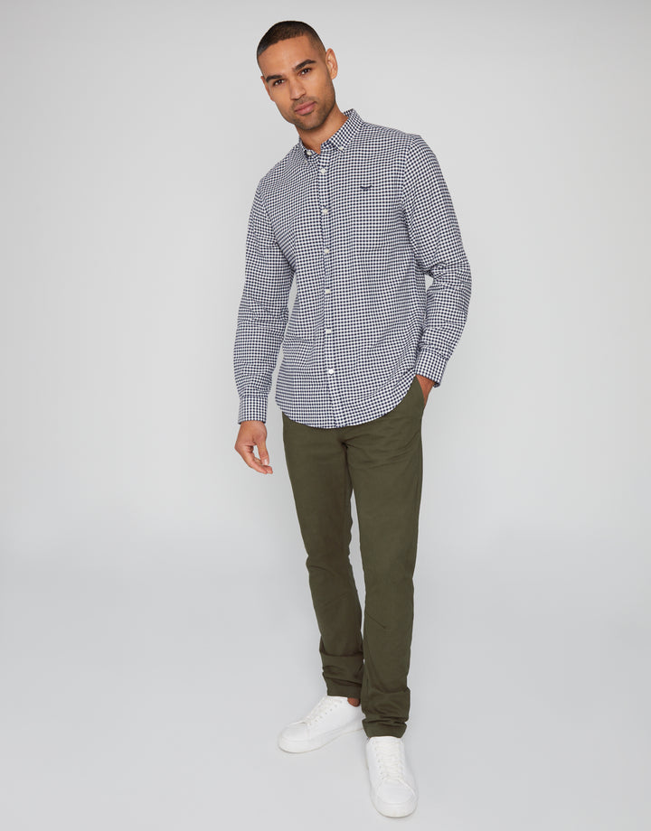 Navy Check Cotton Long Sleeve Shirt