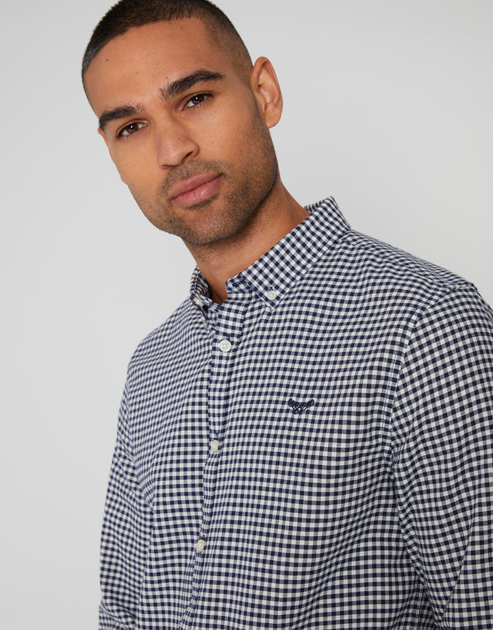 Navy Check Cotton Long Sleeve Shirt