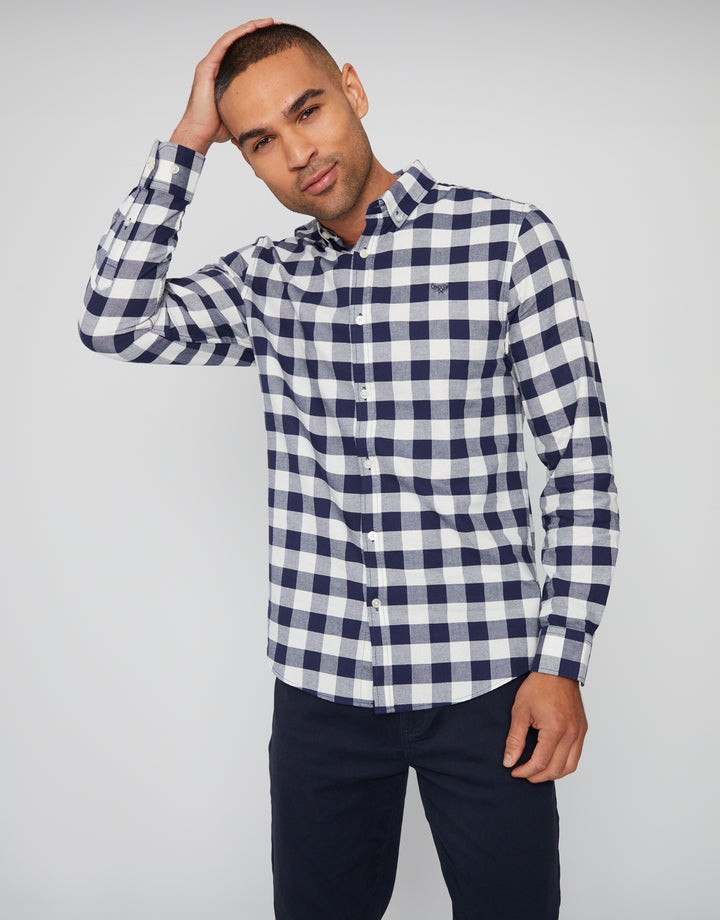 Navy Cotton Check Long Sleeve Shirt
