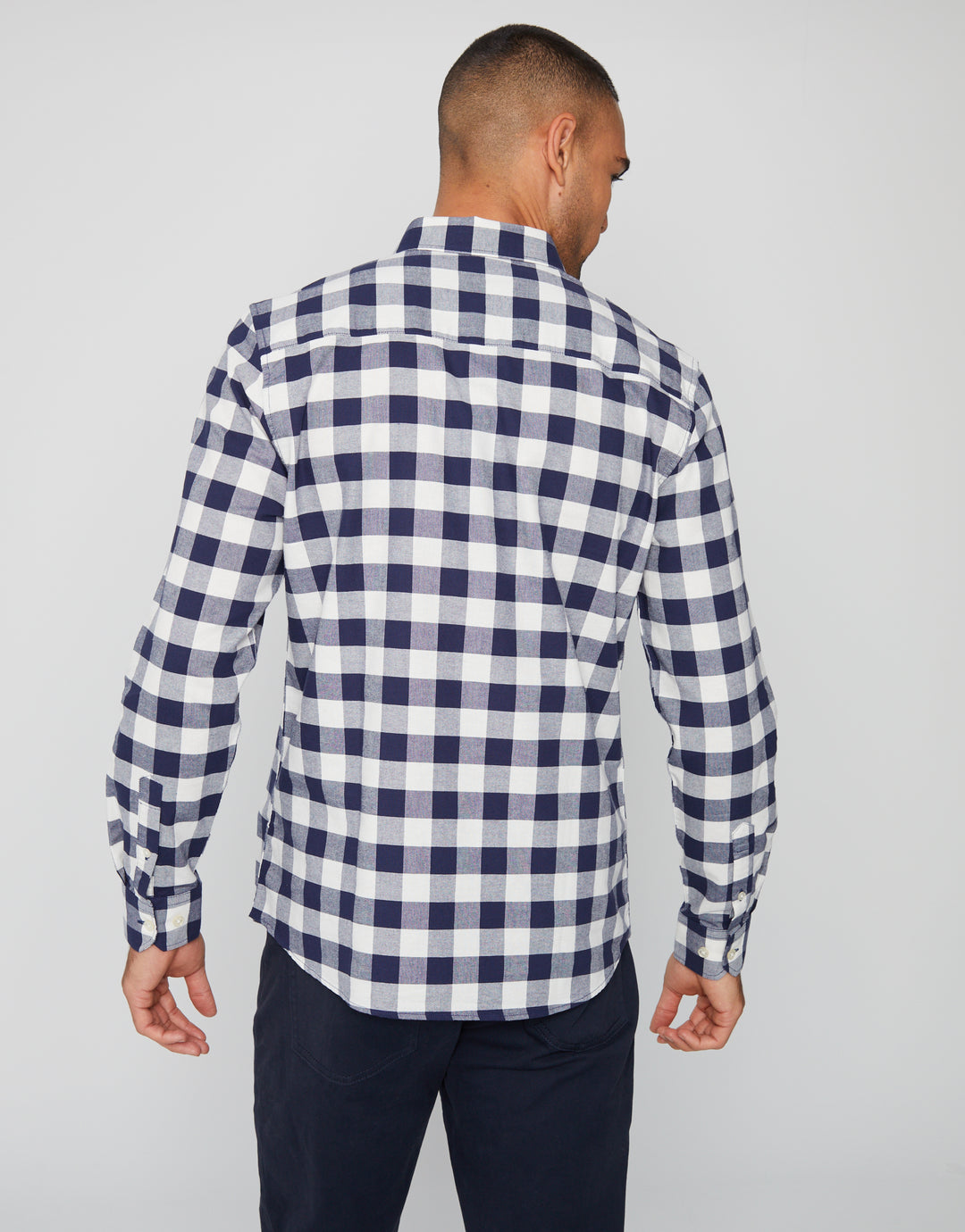 Navy Cotton Check Long Sleeve Shirt