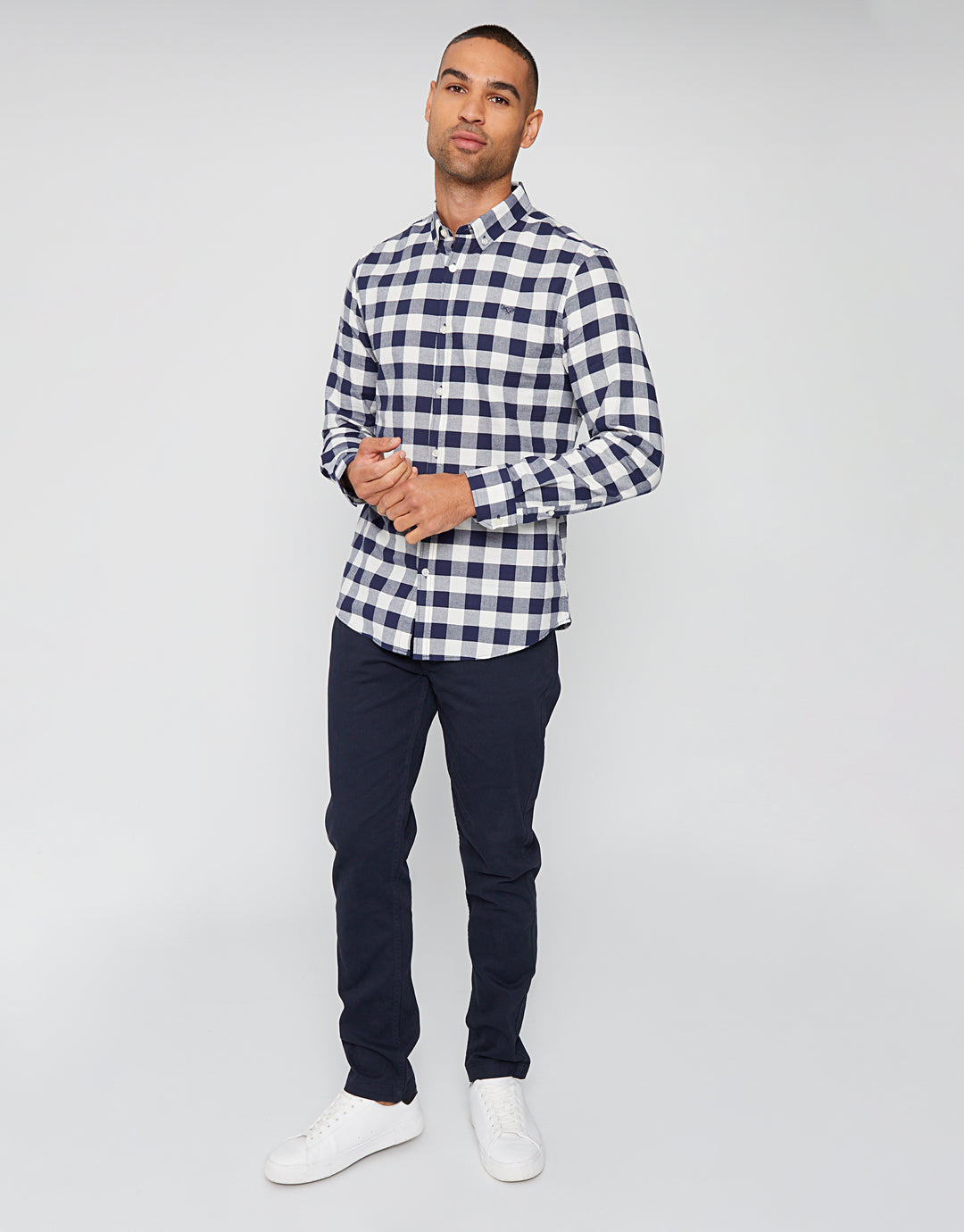Navy Cotton Check Long Sleeve Shirt