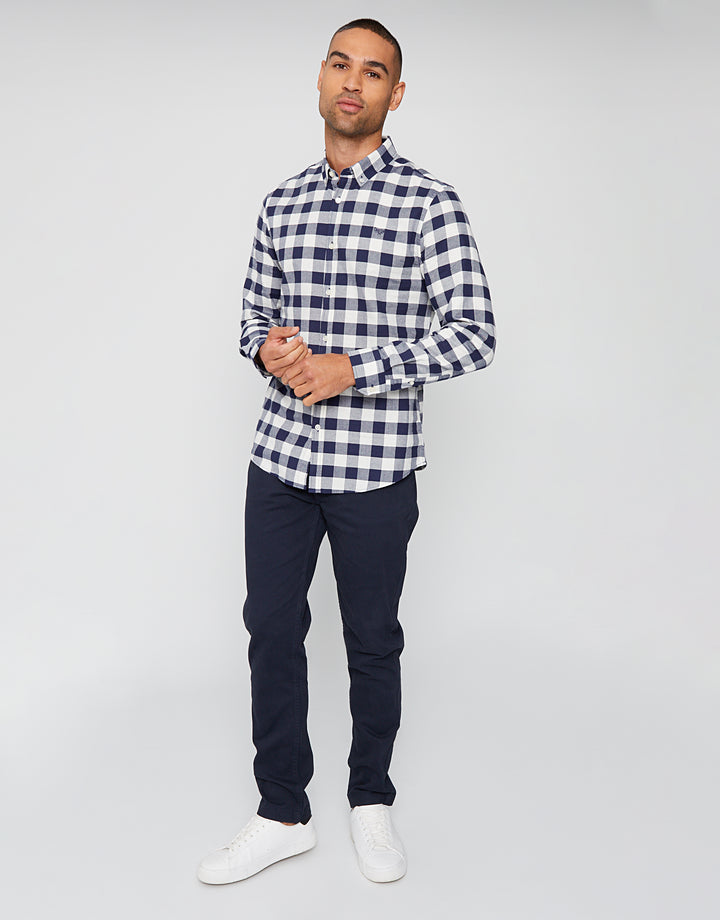 Navy Cotton Check Long Sleeve Shirt