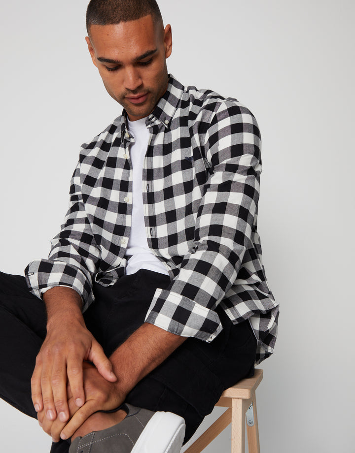 Black Check Cotton Long Sleeve Shirt