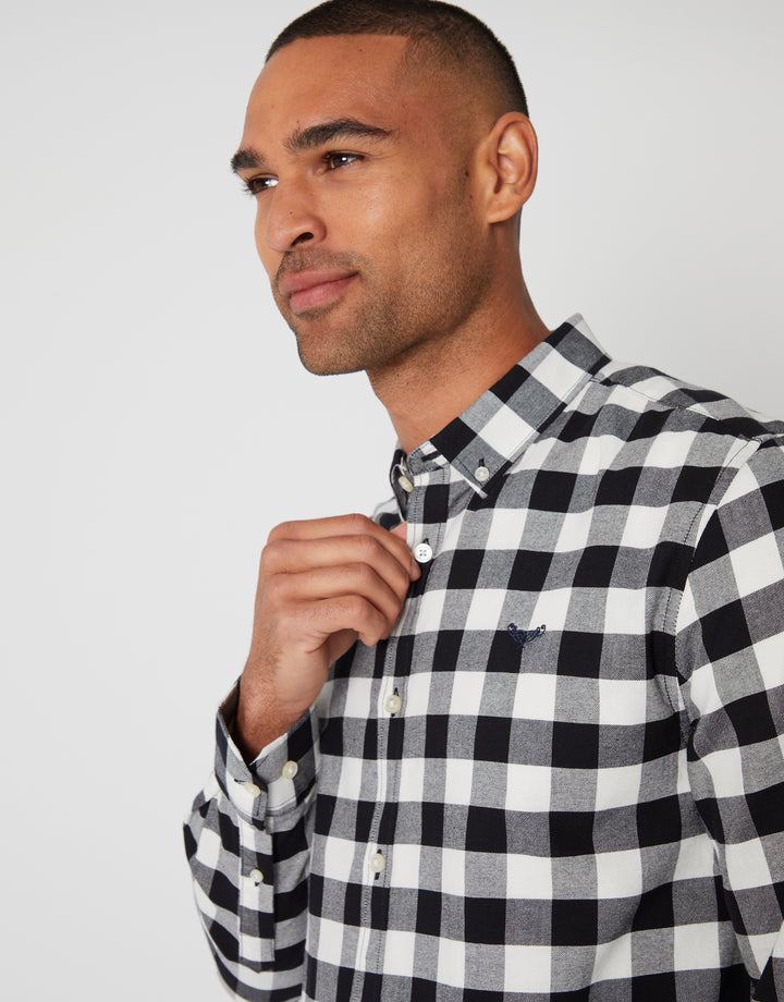 Black Check Cotton Long Sleeve Shirt