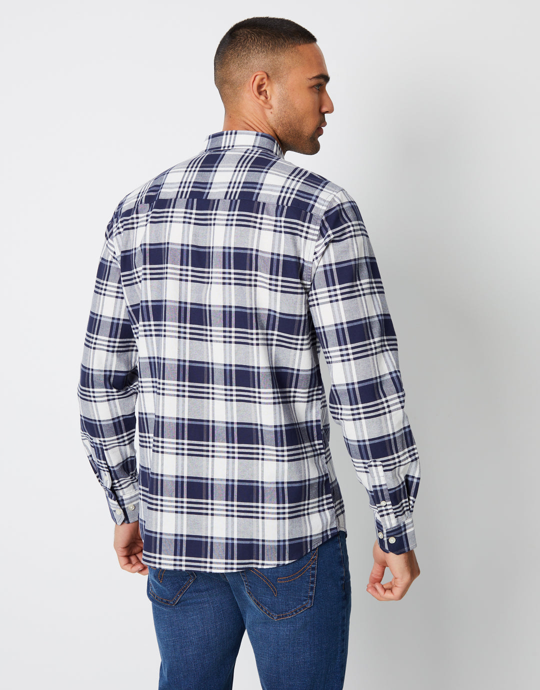 Navy Check Cotton Long Sleeve Shirt