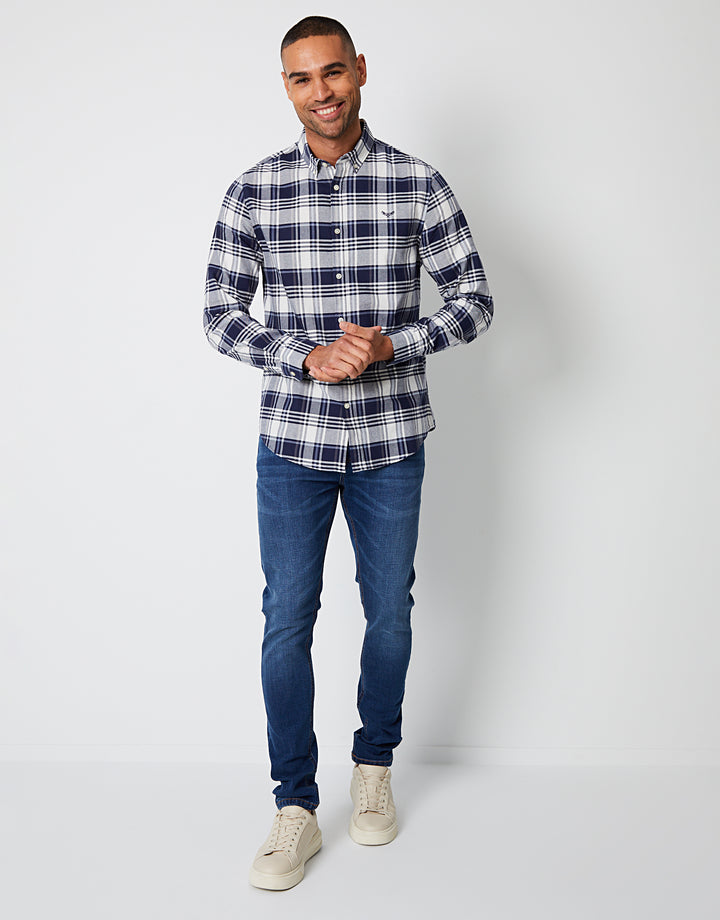 Navy Check Cotton Long Sleeve Shirt