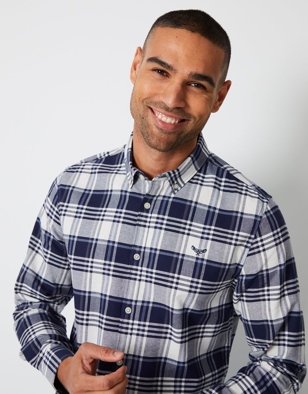 Navy Check Cotton Long Sleeve Shirt