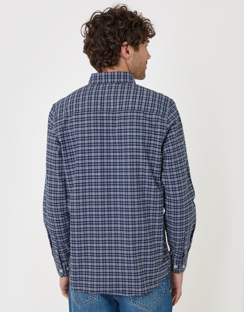 Threadbare Regular Fit Cotton Oxford Shirt in Navy Check - back view