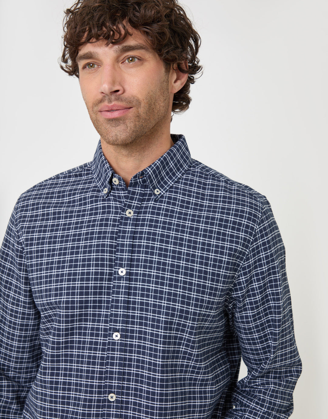 Threadbare Regular Fit Cotton Oxford Shirt in Navy Check - close up