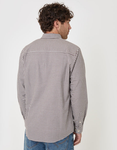 Threadbare Regular Fit Cotton Oxford Shirt in Chocolate Brown Check - back view