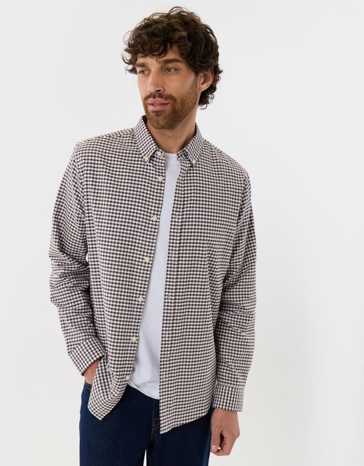 Regular Fit Cotton Oxford Shirt in Chocolate Brown Check