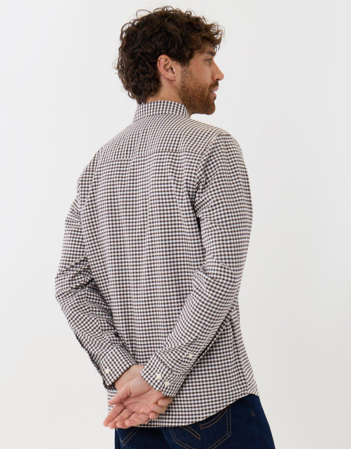 Regular Fit Cotton Oxford Shirt in Chocolate Brown Check