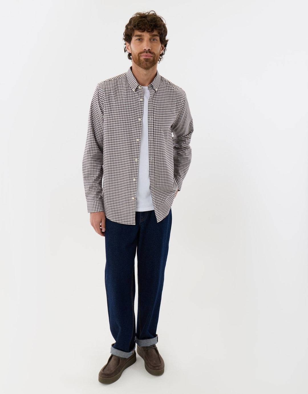 Regular Fit Cotton Oxford Shirt in Chocolate Brown Check