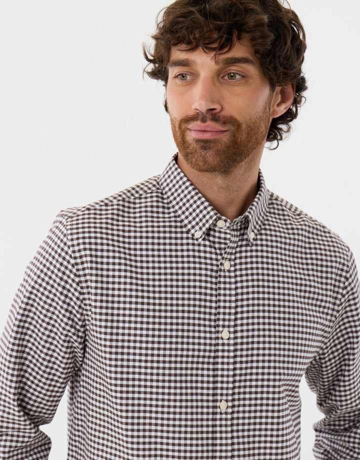 Regular Fit Cotton Oxford Shirt in Chocolate Brown Check