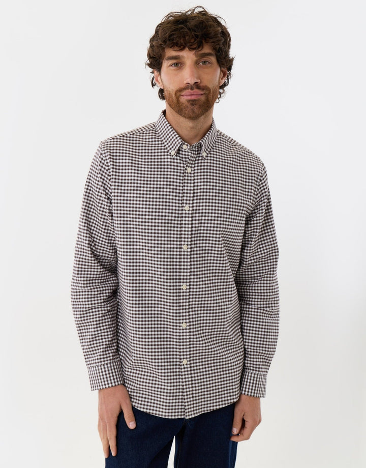 Regular Fit Cotton Oxford Shirt in Chocolate Brown Check