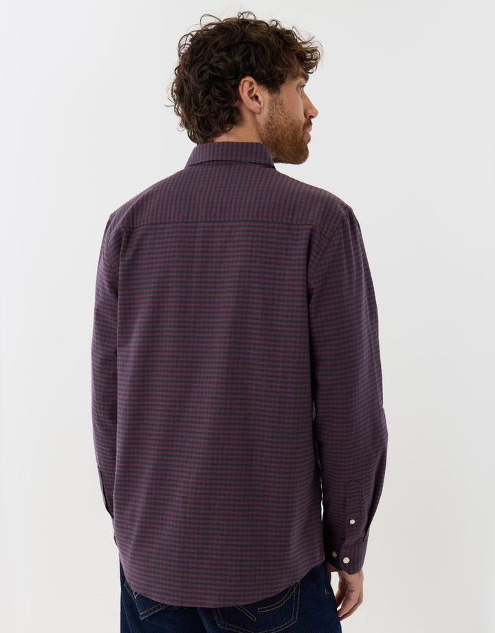 Regular Fit Cotton Oxford Shirt in Burgundy Check