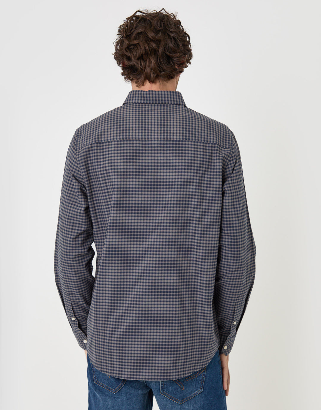 Threadbare Regular Fit Cotton Oxford Shirt in Brown Check - back view